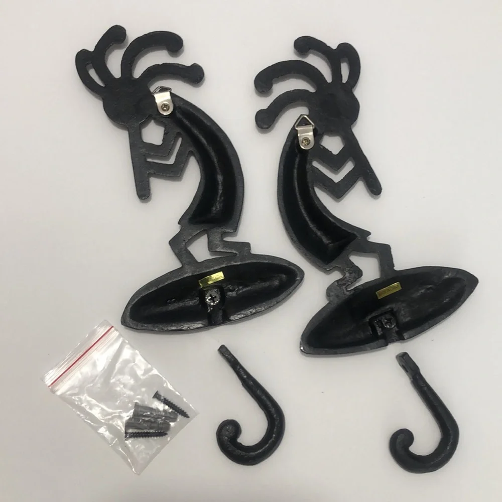 Kokopelli Set Of Two Black Cast Iron Wall Hangings With Coat Hooks